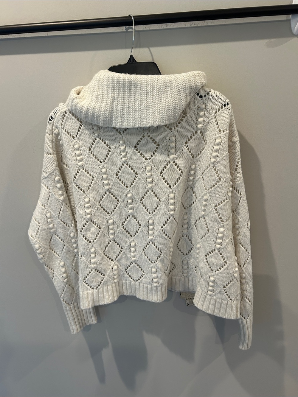 LOFT Cream Open-Knit Funnel Neck Sweater
